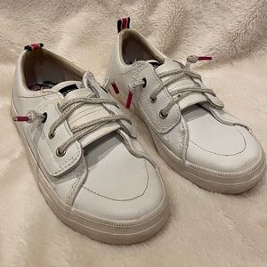 Sperry Top-Sider Crest Vibe Jr White Leather Preppy Sneakers Size Toddler 10 VGC